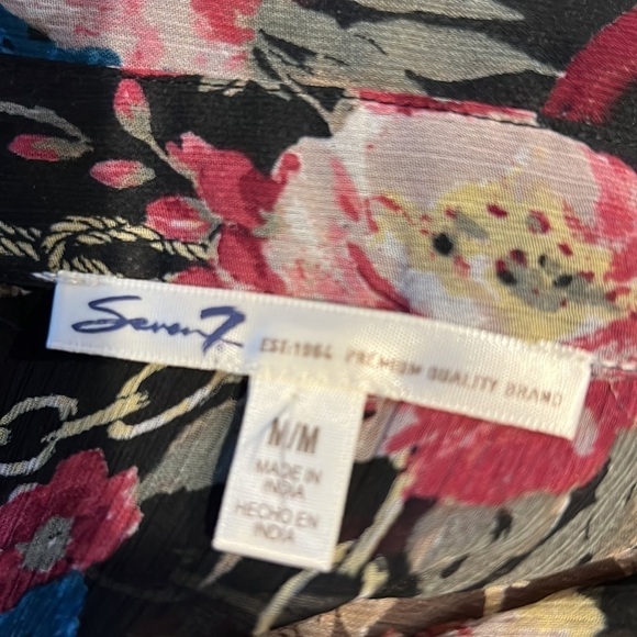 Seven 7 Sheer Floral Long Sleeve Blouse Medium - Picture 11 of 11